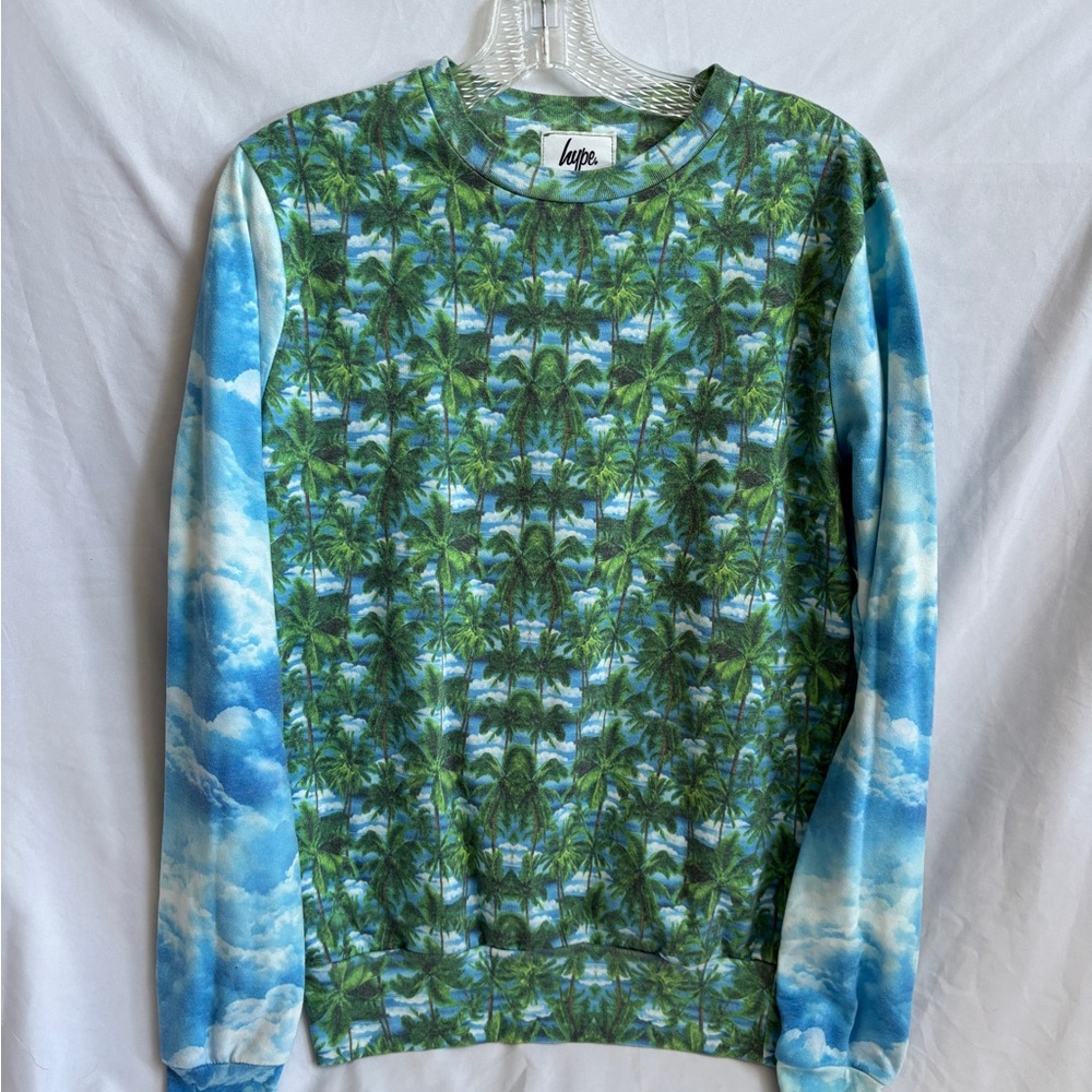 Hype. Green & Blue Palm Tree Sweater sz S
